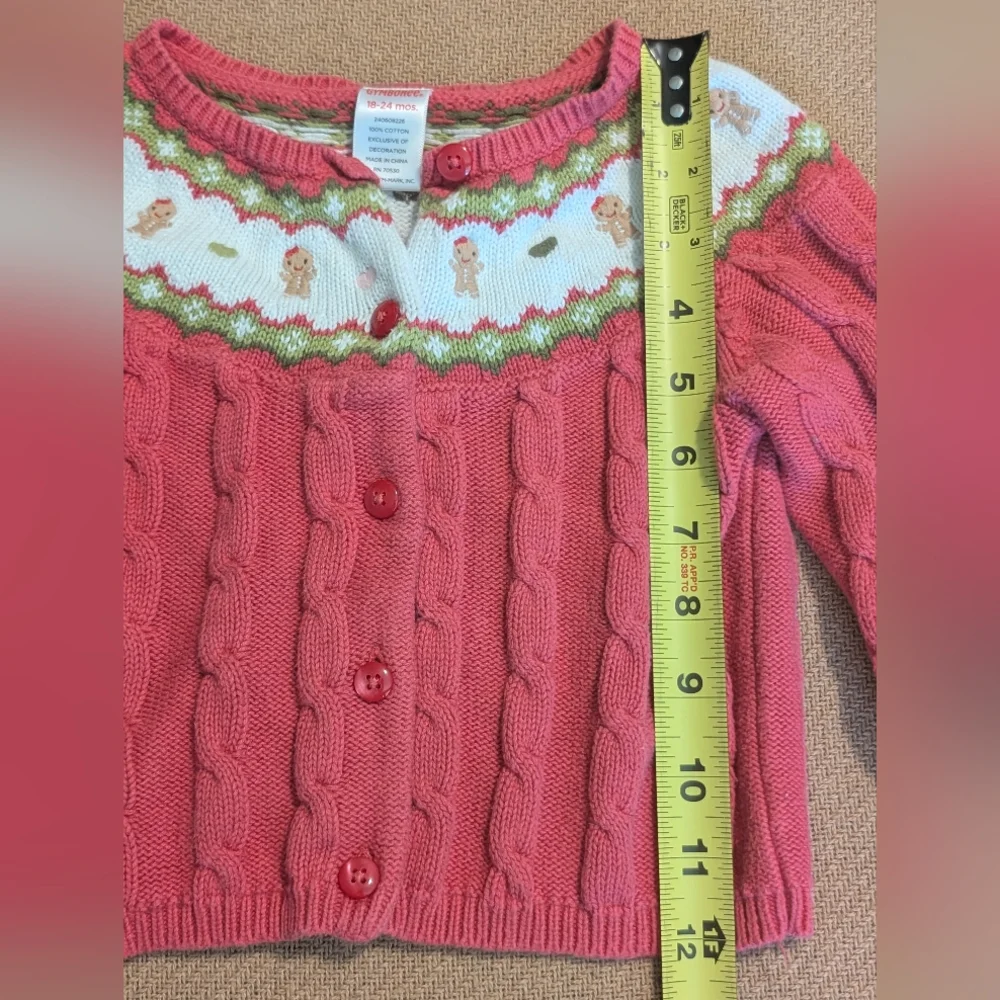 Gymboree Baby Girls Pink Cable Knit Gingerbread Holiday Cardigan Sweater
